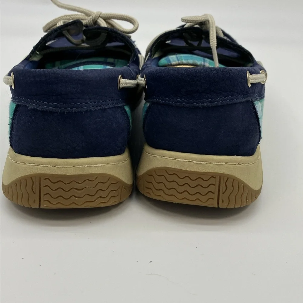 Tommy Hilfiger Navy Blue Plaid Boat Shoes‎ Womens 9.5 M Nautical Yacht Preppy